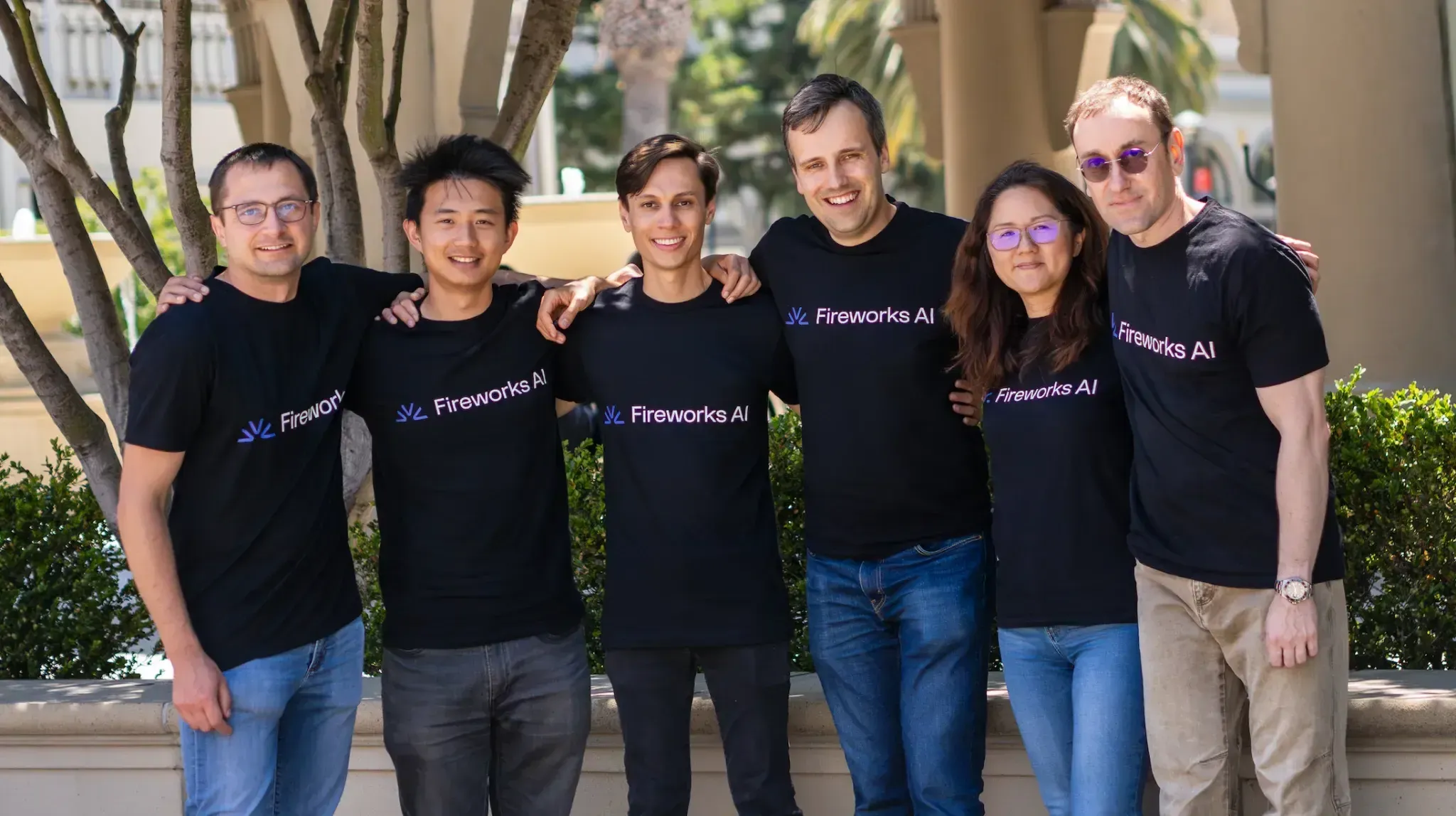 Fireworks AI co-founding team (L-R): Dmytro Ivchenko, Benny Chen, James Reed, Dmytro (Dima) Dzhulgakov, Lin Qiao, Pawel Garbacki. Not pictured: Chenyu Zhao