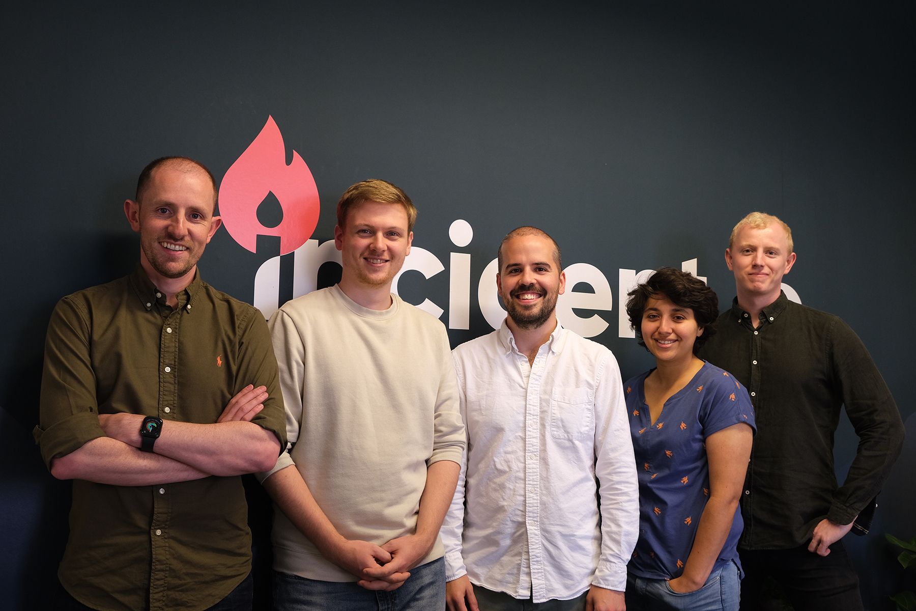 Backed by Index at Seed. incident.io: Chris Evans (Co-founder & CPO), Pete Hamilton (Co-founder & CTO), Stephen Whitworth (Co-founder & CEO), Lisa Karlin Curtis (Technical Lead), and Lawrence Jones (Engineer).